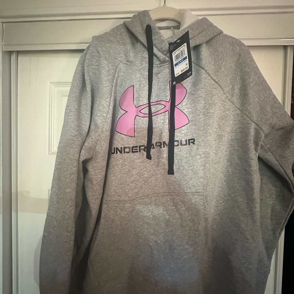 Under Armour Heather Gray Hoodie with Pink Emblem